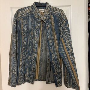 Chico's Denim Jacket with Gold Embroidery